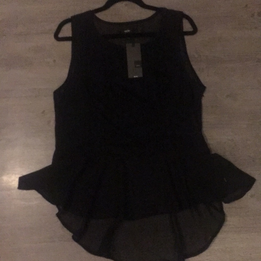 Black lace high-low peplum top. NWT